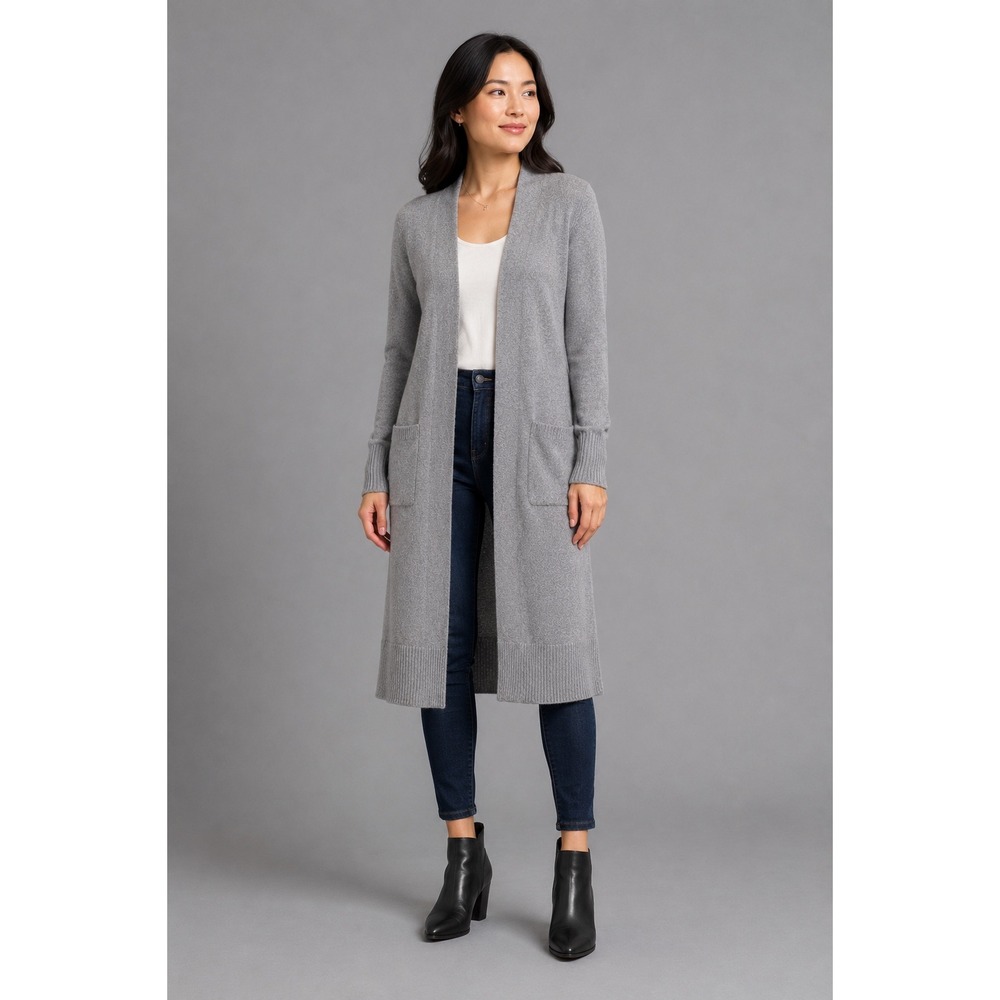 Halogen‎ Cardigan Women XXS Petite Longline Open Front Wool Cashmere Minimalist
